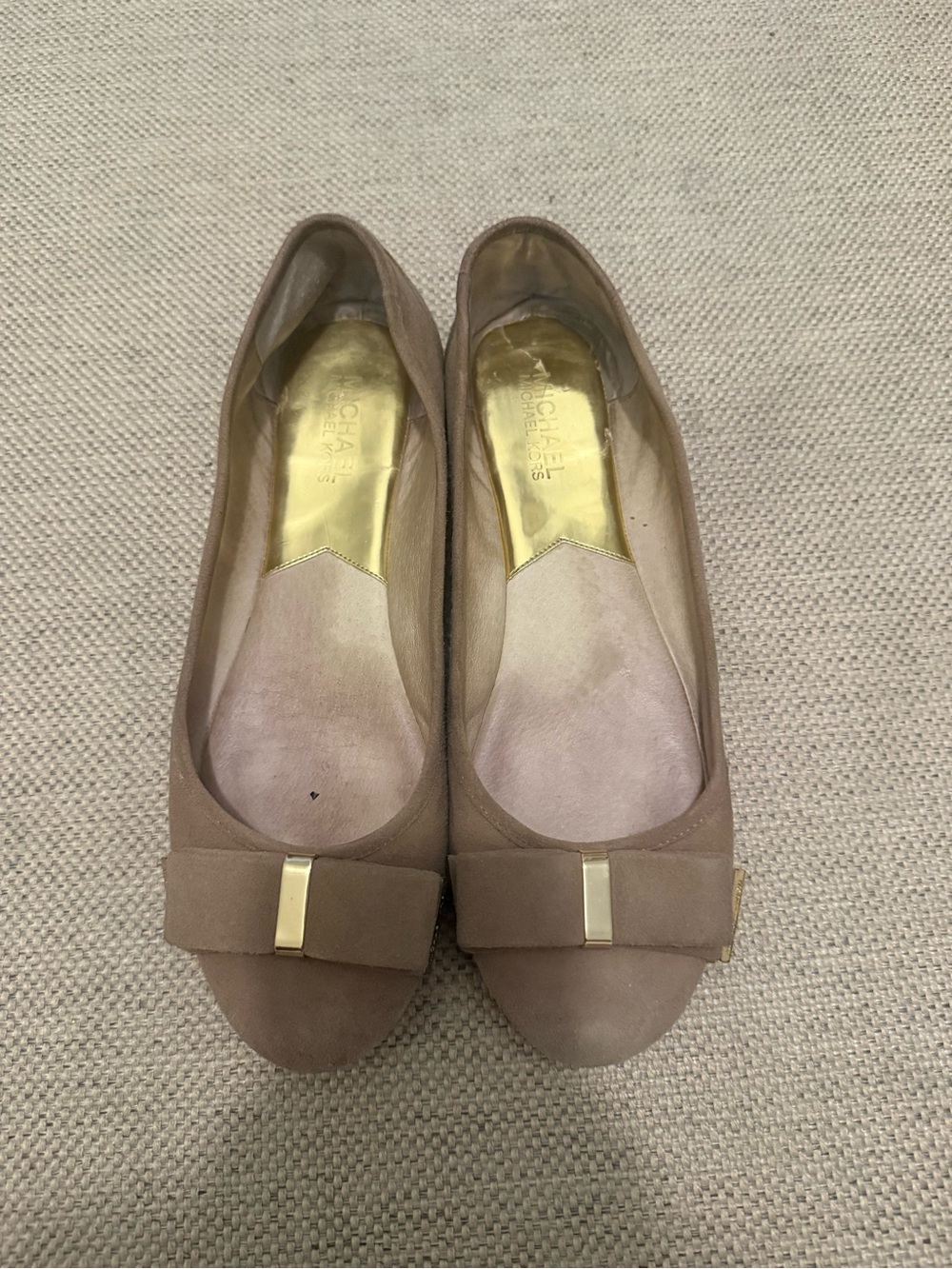 Michael Kors Taupe Suede Bow Flats with Gold Accent